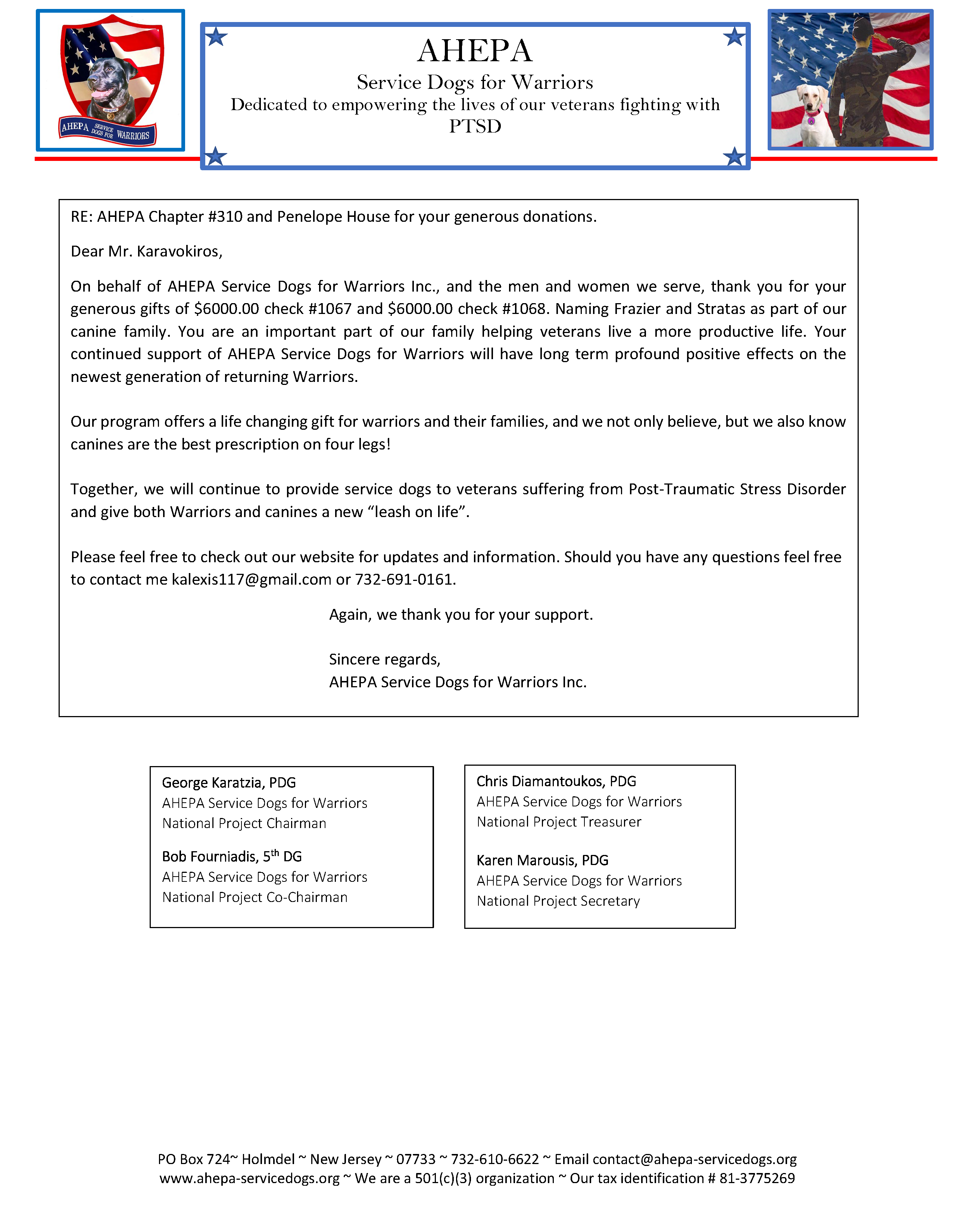 Frazier AHEPA, AHEPA Service Dogs for Warriors